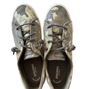 Sperry Crest Vibe Metallic Camo Leather Sneakers Women's 10 Memory Foam Sporty